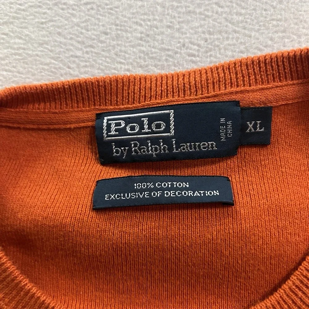 Vintage Polo Ralph Lauren Sweater Men's Size XL Orange Knit Long Sleeve Pullover